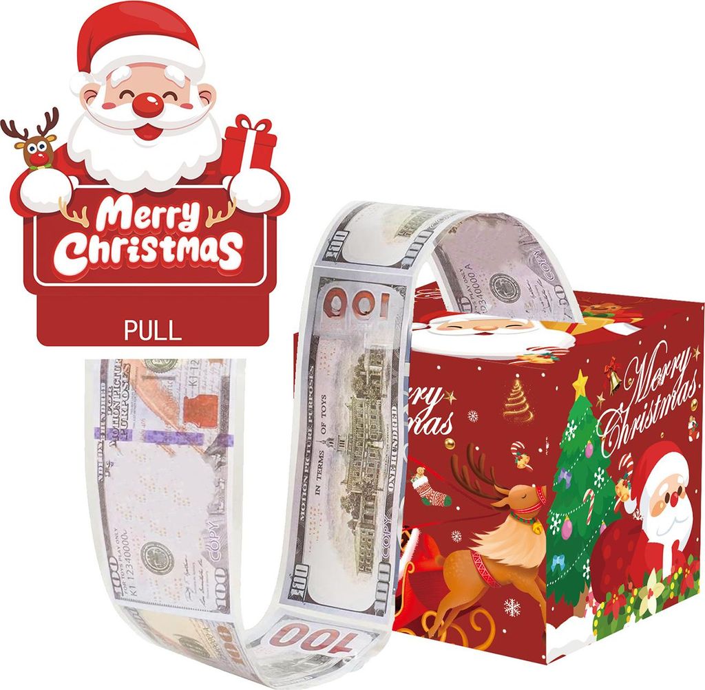 Weihnachtsgeldbox zum Herausziehen, DIY-Weihnachtsgeschenkbox mit transparenten Beuteln, Weihnachtsgeldhalter zum Herausziehen für Kinder und Erwa...