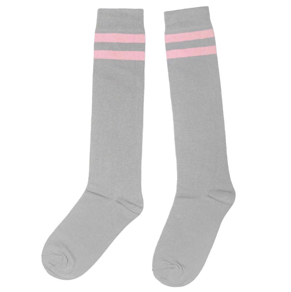 Damen Kniestrümpfe aus Baumwolle Zwei Ringel Grau-Rosa Größe 35-38