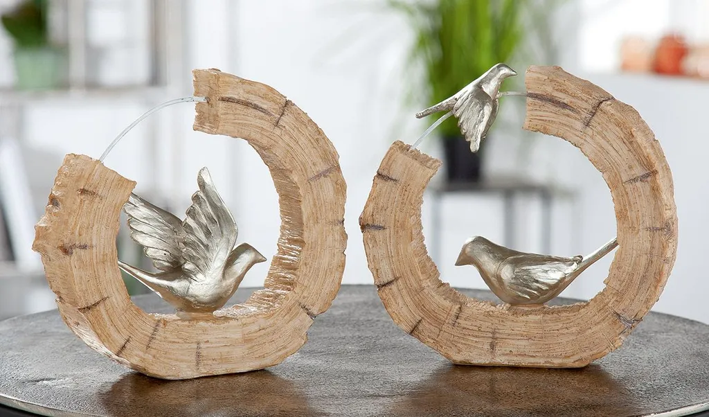 Gilde Objet Déco Oiseau en Résine Argentée 19cm - Réf 37388 Lot de 2