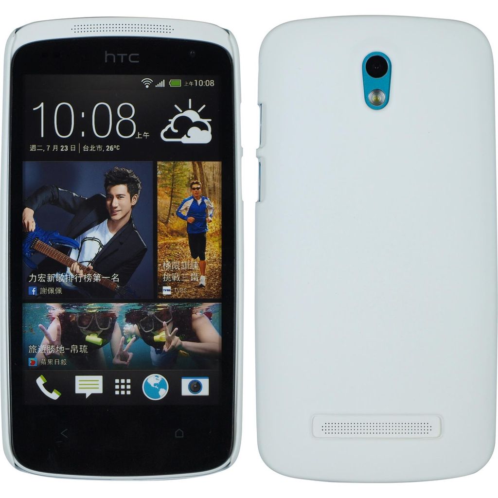 PhoneNatic Case kompatibel mit HTC Desire 500 - Hülle weiß gummiert Hard-case + 2 Schutzfolien