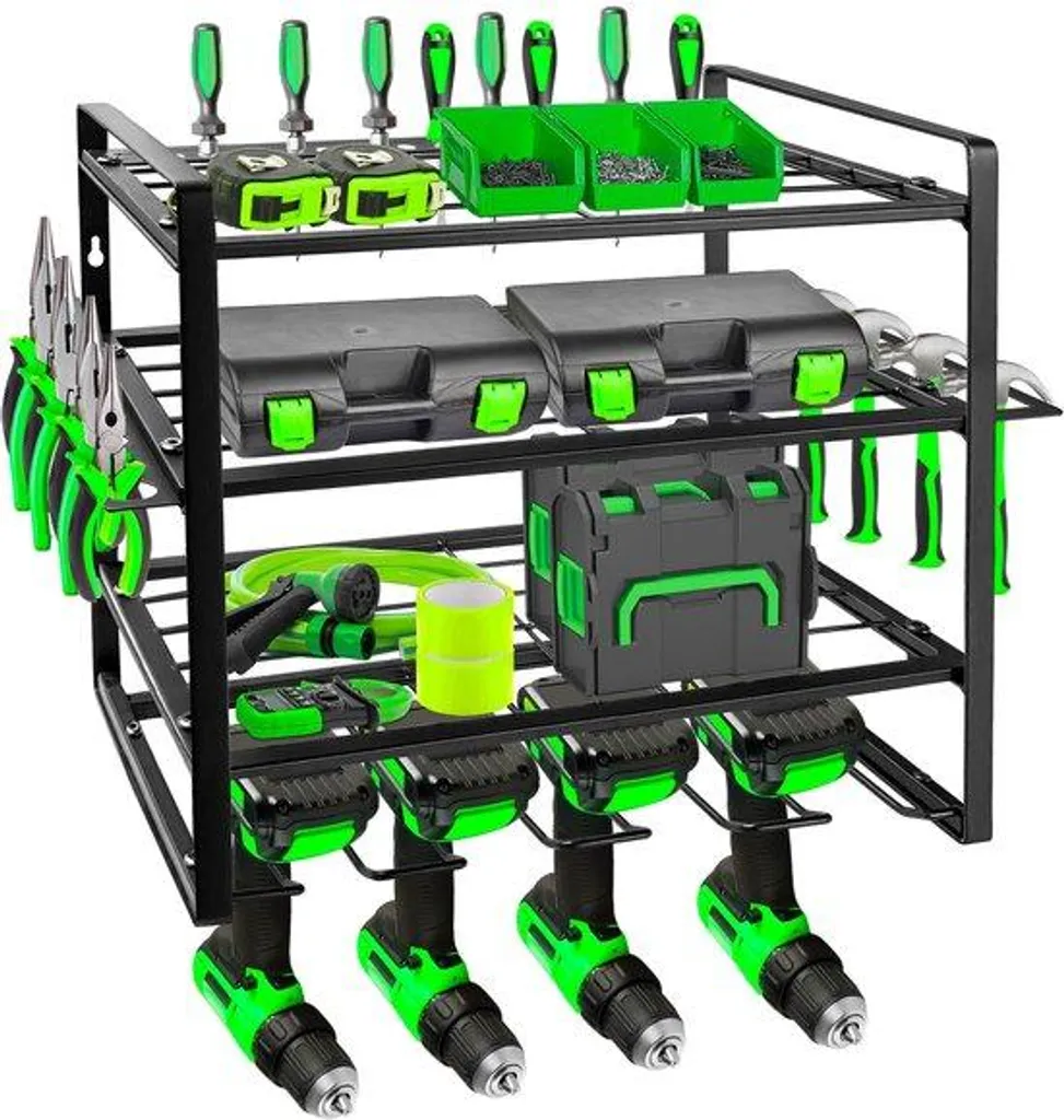 Étagère murale de garage anti-encombrement, 4 étages pour outils
