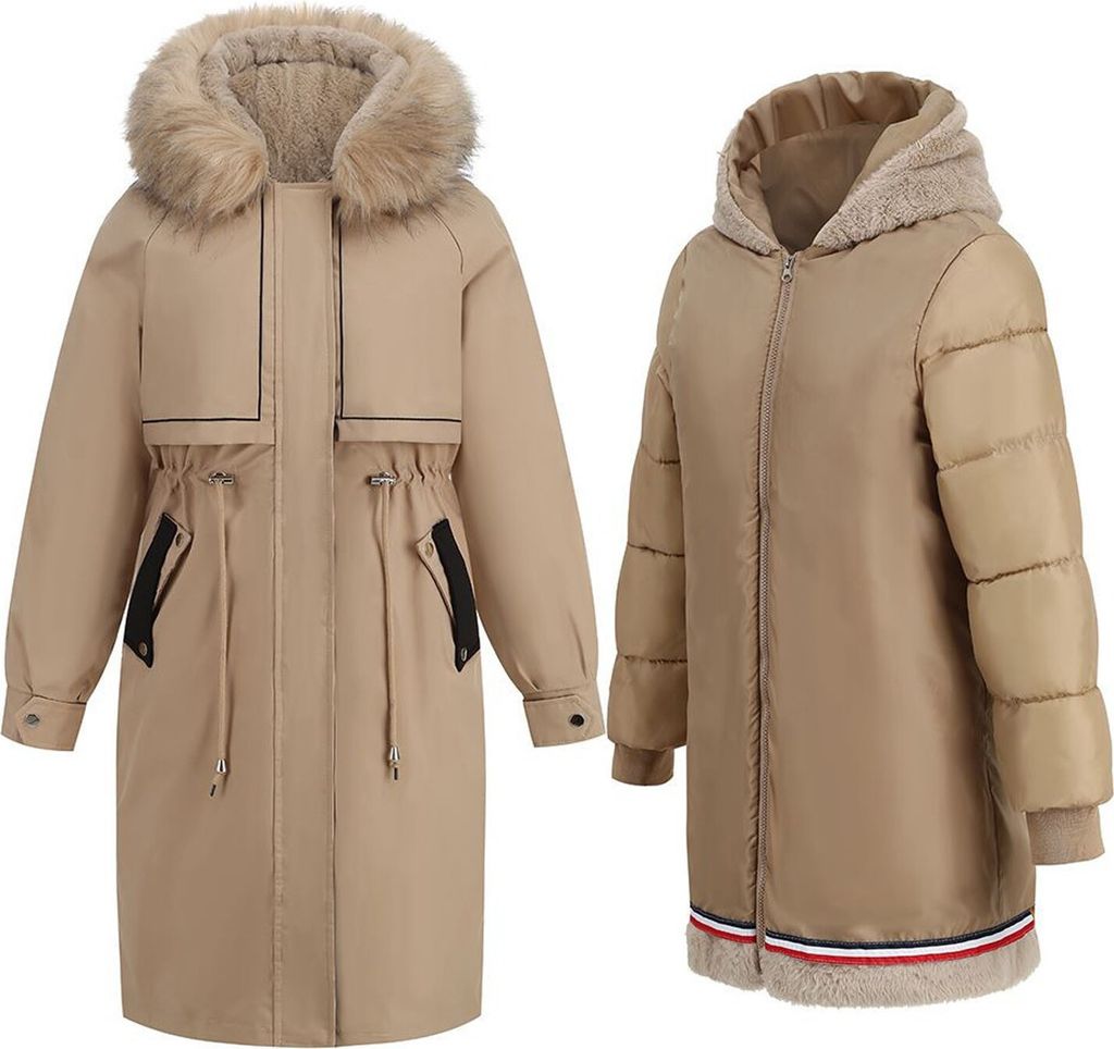 ASKSA Winterjacke Damen Kapuzen Fleece Gefüttert Parka Mantel Jacke, Braun, 2XL