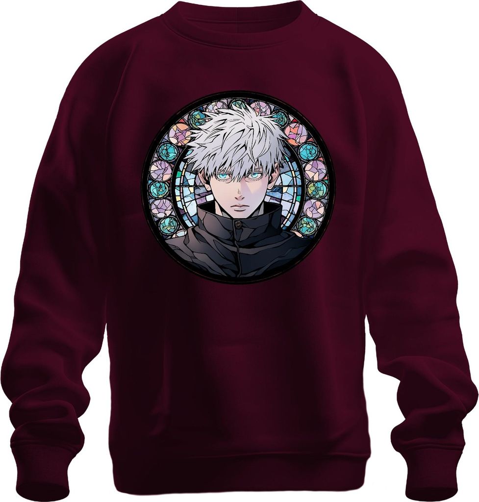 Gojo Satoru Jujutsu Kaisen Weißhaar blaue Augen Anime Geschenk Uni Sweatshirt Pullover, Burgundy, L