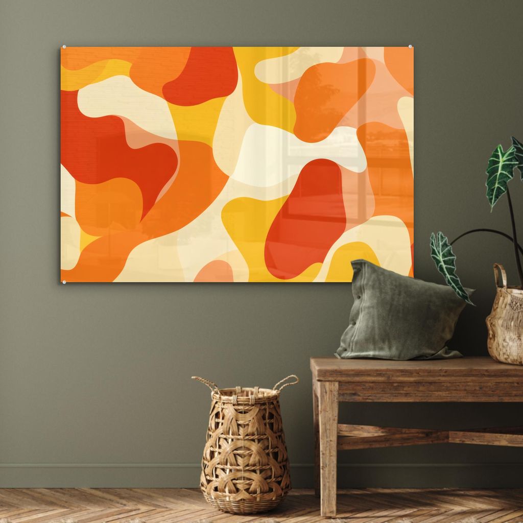 MuchoWow Glasbilder - Bilder auf Wandbild - Foto auf Glas Abstrakt - Formen - Orange 90x60 cm Wanddekoration aus Glas - Acrylglasbild - Acrylbilder...