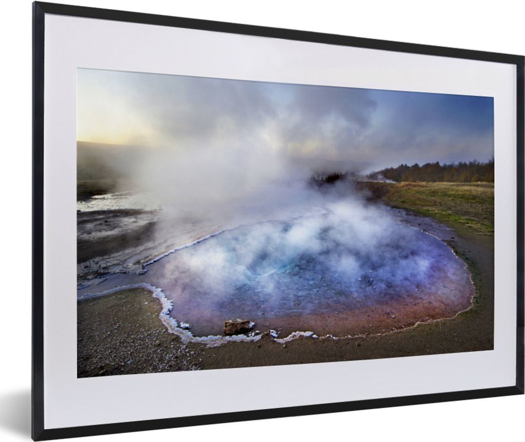 MuchoWow MuchoWow Gerahmtes Poster Buntes Wasser am Geysir in Island 60x40 cm - Poster mit zchwarzem Bilderrahmen - Schlafzimmer - Plakat in Ra...