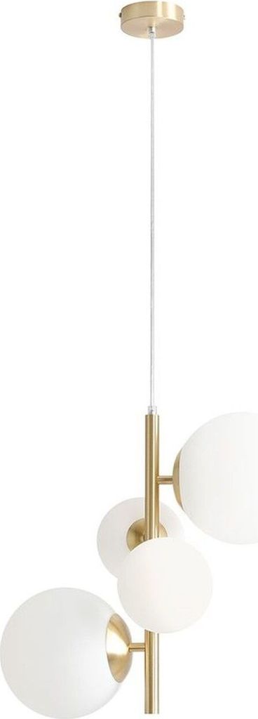 Hängeleuchte Metall Glas 46 cm breit H: max. 120 cm in Messing Weiß E14 2-flammig Kugel Schirm Modern