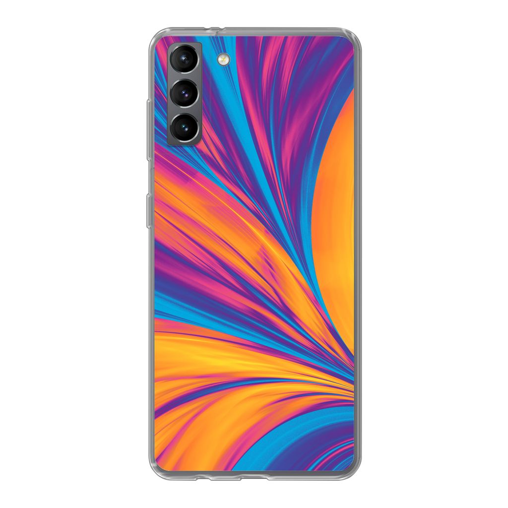MuchoWow Handyhülle Schutzhülle Hülle für Samsung Galaxy S21 Plus Federn - Regenbogen - Neon - Abstrakt Silikon Softcase Handy Hülle - Handy...