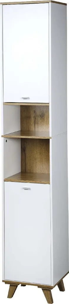 Colonne de salle de bain blanche 180cm meuble de rangement haut KESPER 32cm