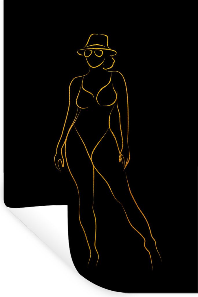 MuchoWow Wandtattoo Wandsticker Wandaufkleber Sonnenbrille - Schwarz - Gold - Linienkunst 40x60 cm Selbstklebend und Repositionierbar - Wierderve...