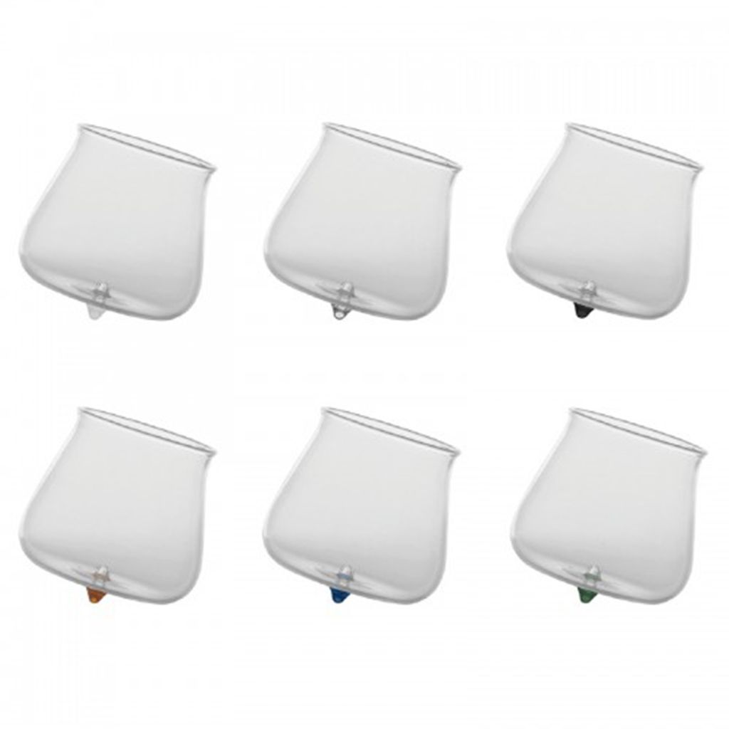 Zafferano Set aus 6 Pirolo-Serien-Trinkgläsern aus blauem Borosilikatglas, drehbares und schräges Design, temperaturschockbeständig für moderne...