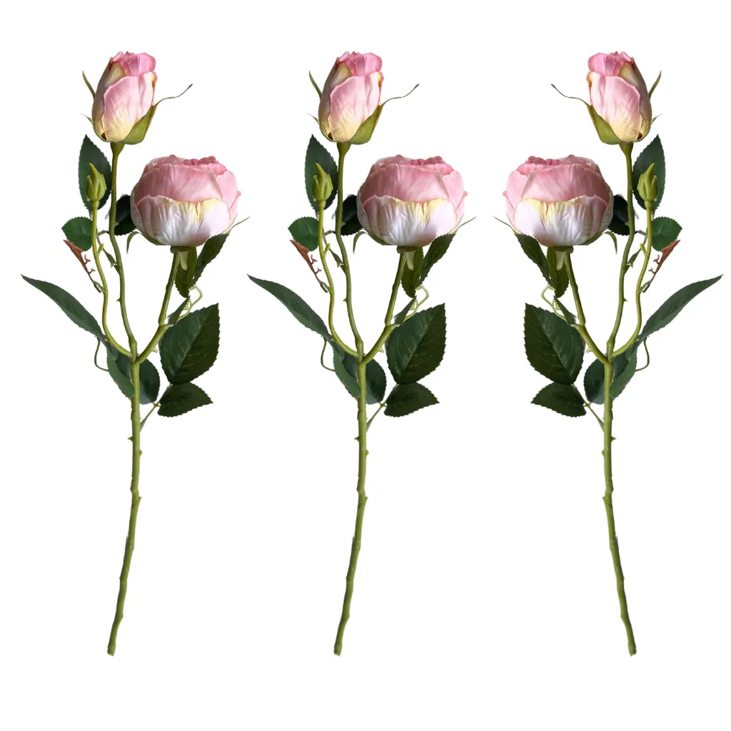 Set 3 Rose di Seta Real Look Rosa | 55cm Decorazione Lusso