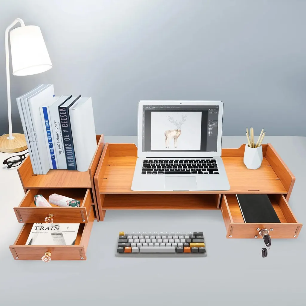 Supporto per monitor e organizer da scrivania in legno ingegnerizzato