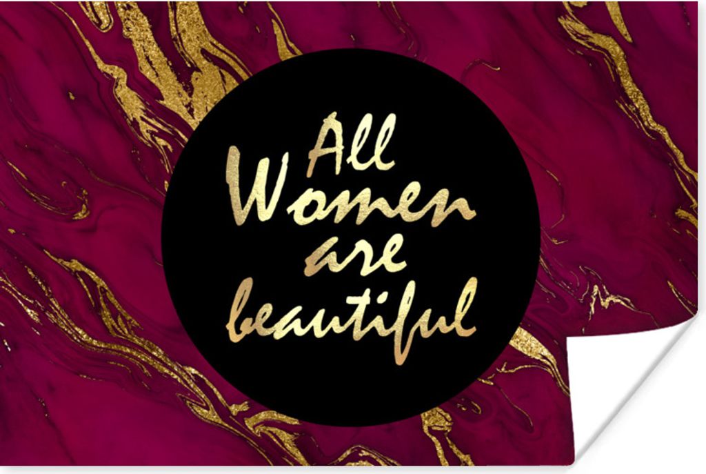 MuchoWow Poster Zitat - Frau - Gold - Bordeaux 120x80 cm - Bilder