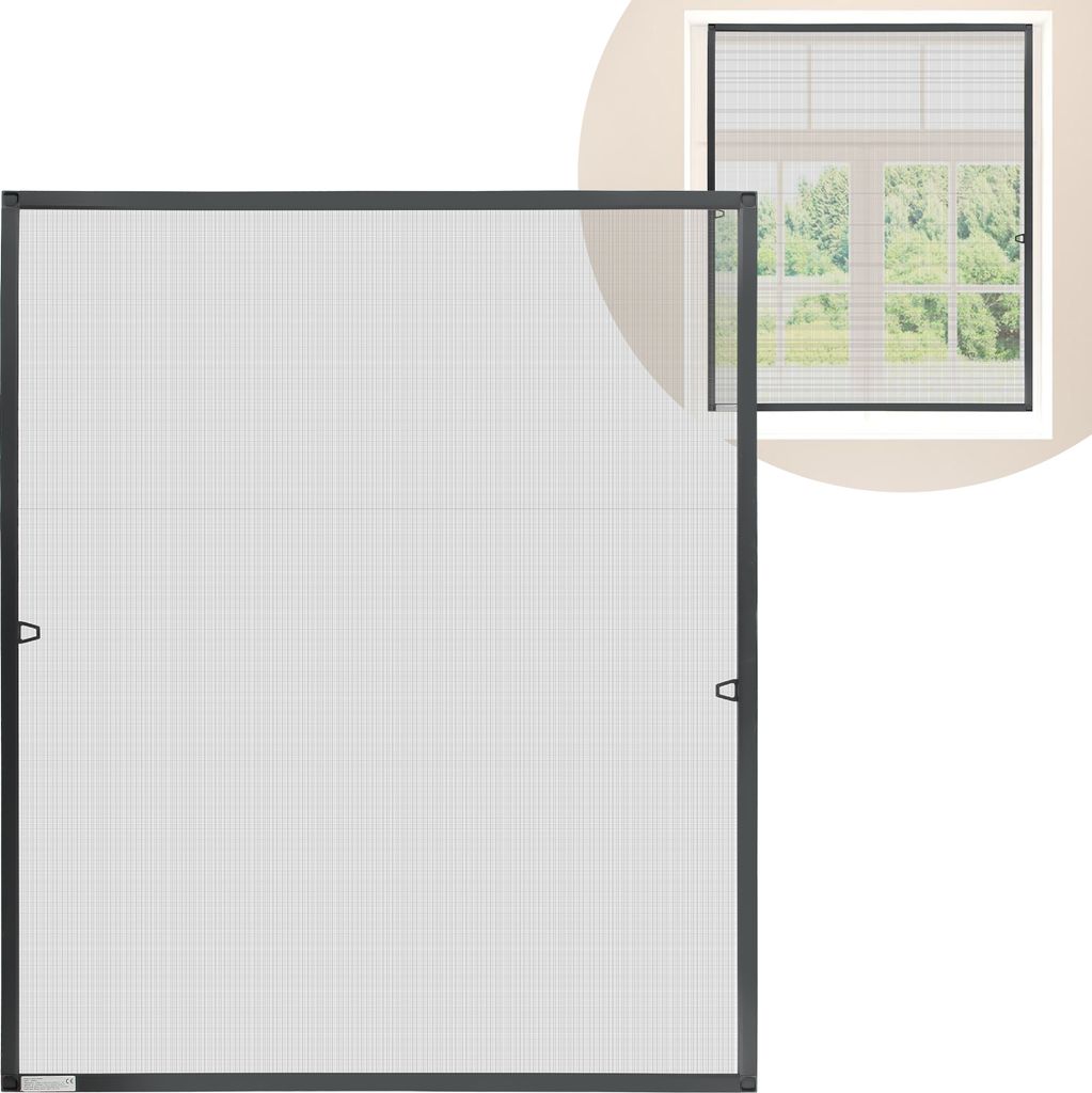 Clanmacy Fliegengitter Insektenschutz Fenster 80 x 100 cm Mückenschutz mit Alu-Rahmen Bausatz Mückengitter Fliegenschutz Anthrazit