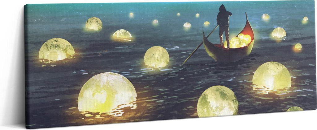 Illustration von Booten und Monden – Leinwandbild Wandbild – 125x50 cm – Leinwandbilder – Wandbilder – Schlafzimmer – Flur