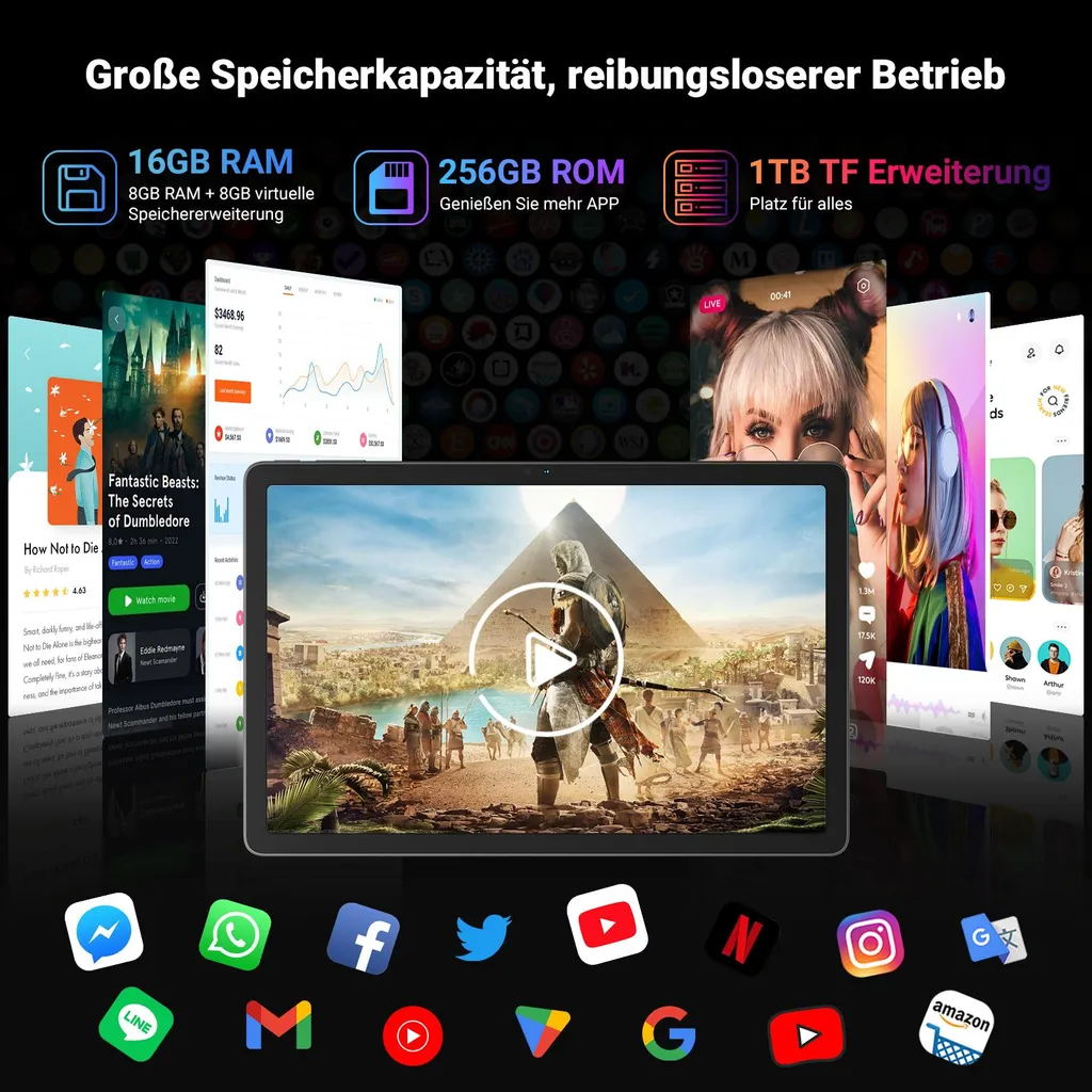 Blackview Tab 16 Pro Tablette 256Go avec Charge Rapide 18W et Écran IPS