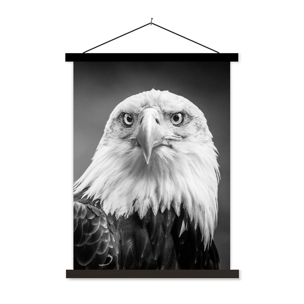 MuchoWow Textilposter Adler - Raubvogel - Schwarz - Weiß - Tiere 90x120 cm mit schwarzem Rahmen - Dekoration