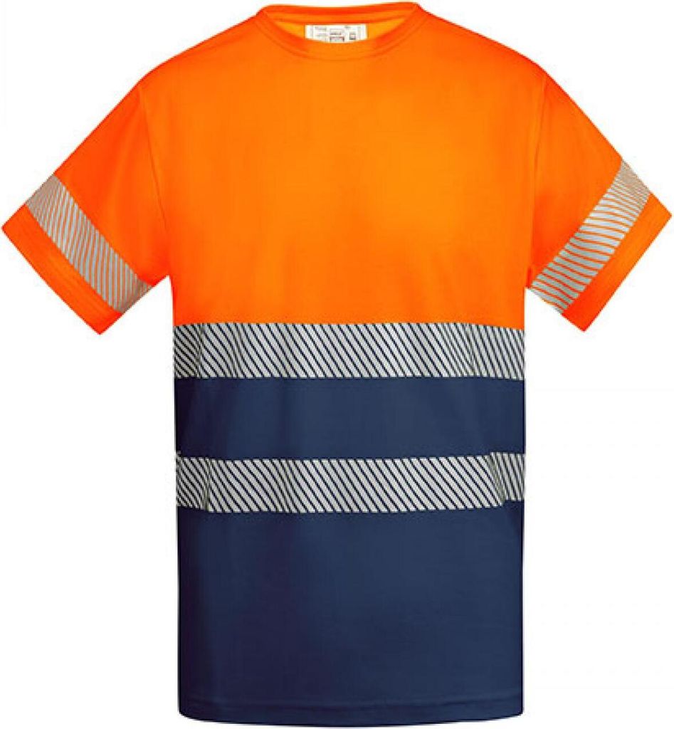 Roly Workwear HV9317 | T-Shirt Tauri Arbeitsshirt Herren - Farbe: Navy Blue 55/Fluor Orange 223 - Größe: 4XL