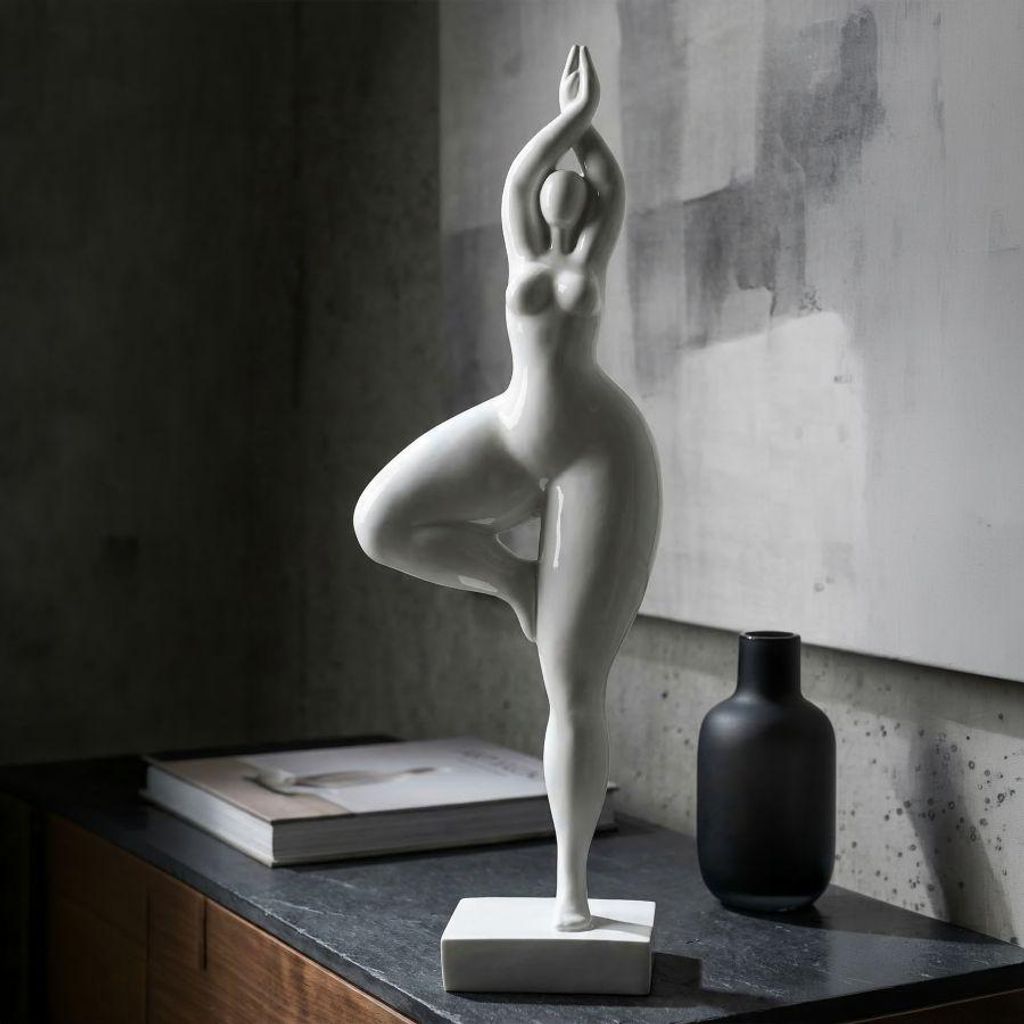 Weiße Harzstatue einer Frau, 16 x 9 x 45,8 cm Produktbild 
