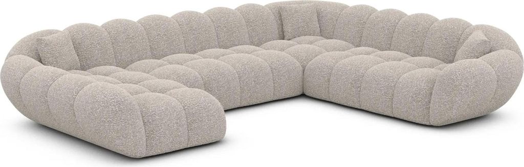 Bouclé U-Form XXL Wohnlandschaft Liva Sand Links