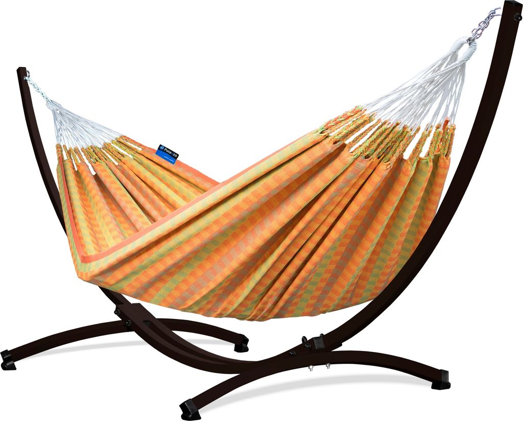 Potenza Outdoor Morena Hängematte mit Gestell für 2 Personen I 100% Baumwolle Doppelhängematte 230x160 cm, 220kg I Braun Hängemattengestell 220...