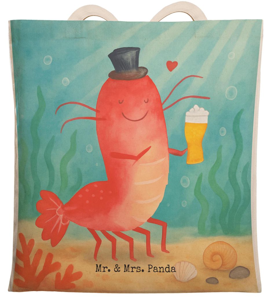 Mr. & Mrs. Panda Stofftragetasche Hummer Weizen Design - Weiß - Geschenk, Beutel, Garnelen, Einkaufstasche, Tasche, Kochen, Bier, Wirtschaft, Tote...