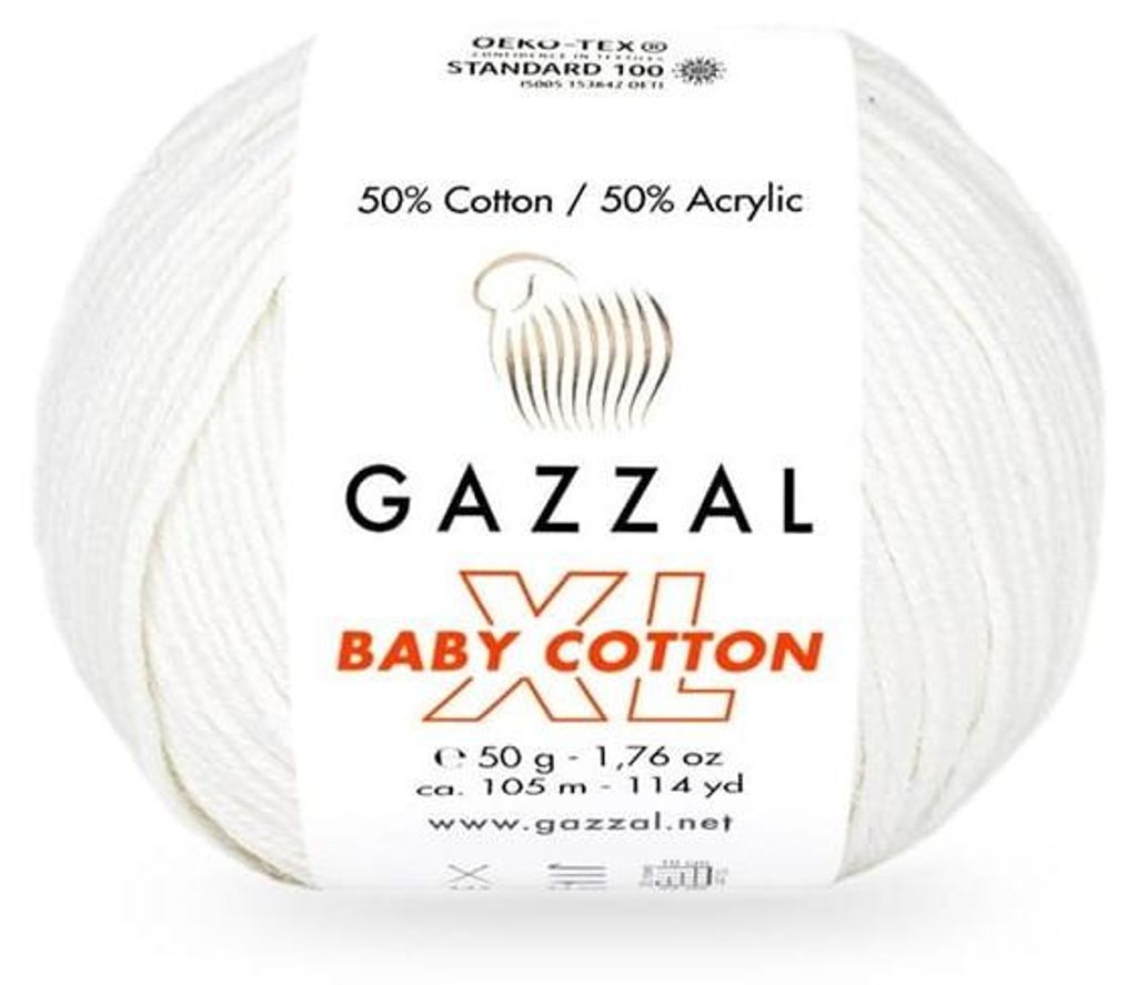 Wolle Gazzal Baby Baumwolle XL 3432 weiß - Stricken & Produktbild 