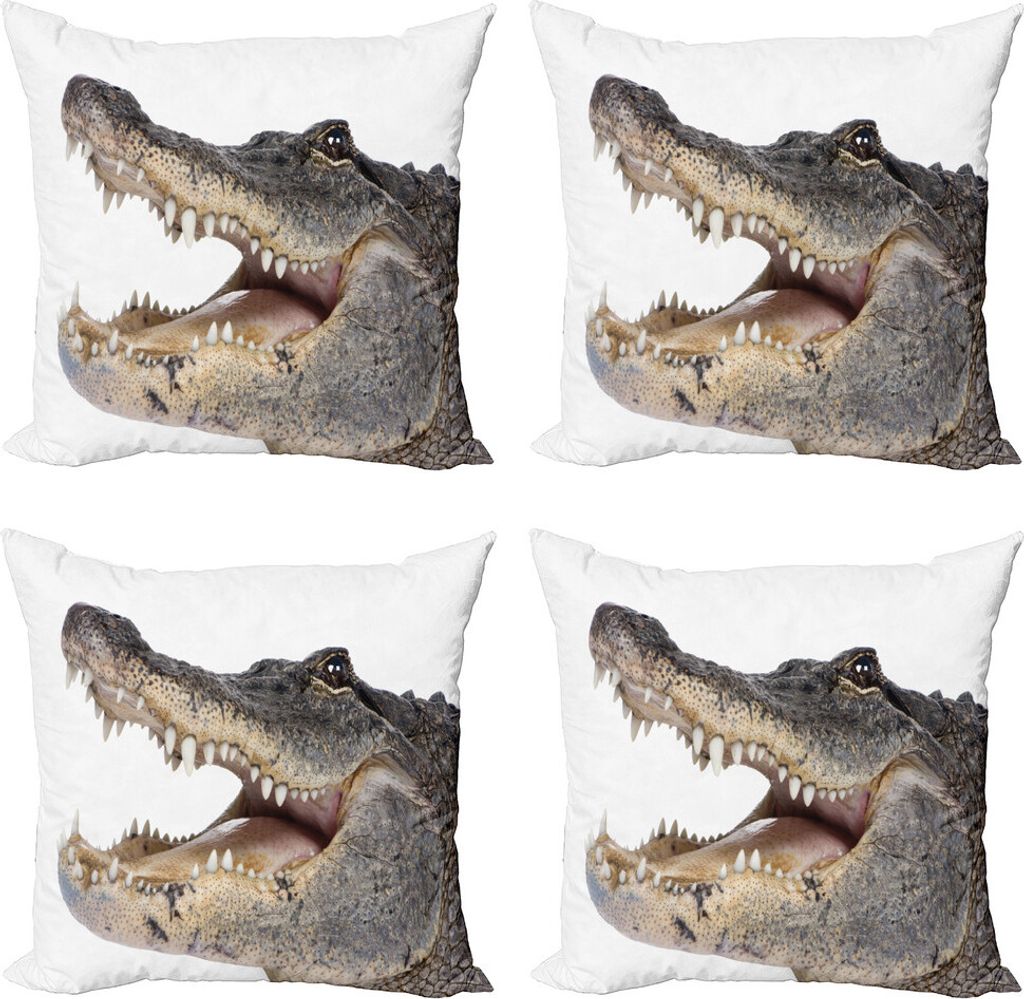 ABAKUHAUS Krokodil Kissenbezug Set (4 Stück), Wilder American Alligator, Moderner Doppelseitiger Digitaldruck, 40 cm x 40 cm, Grau Dunkelgrau
