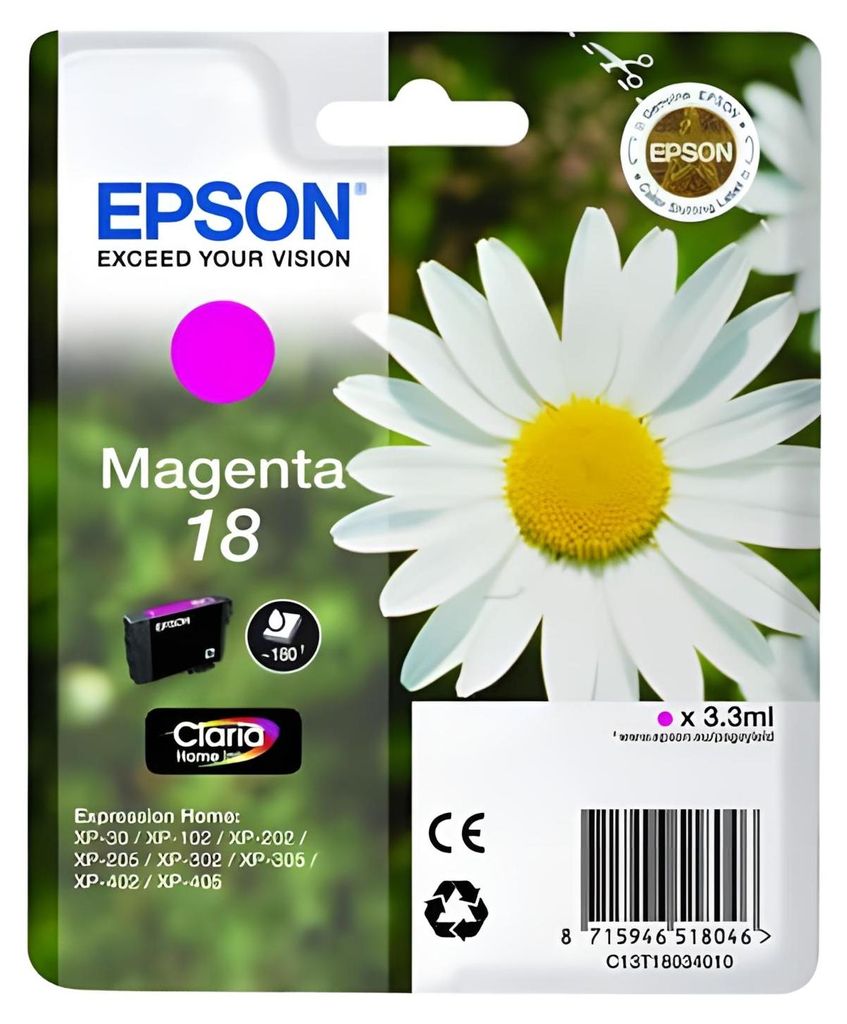 Packaging for an Epson ink cartridge with a daisy image.