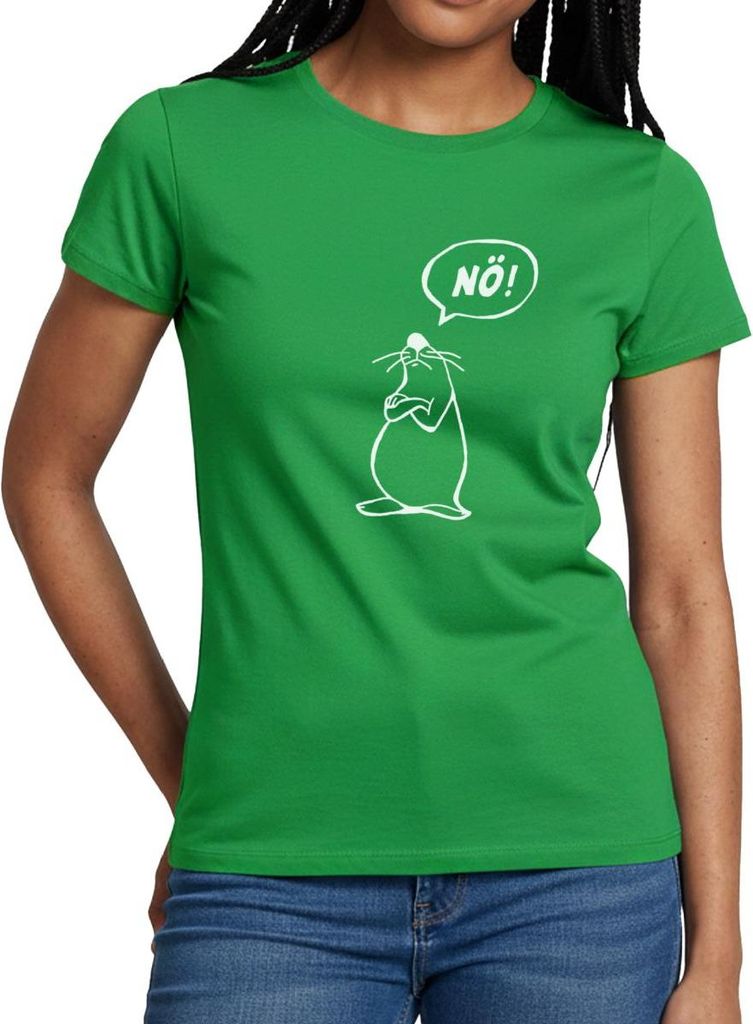 Spreadshirt Maus Lustiger Spruch Nö Bevor Du Fragst Nein Frauen T-Shirt, S, Kelly Green