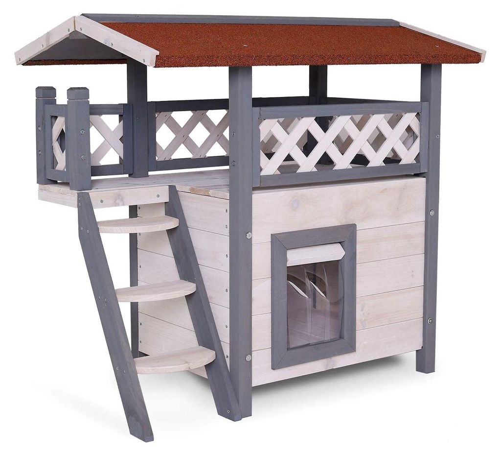 lionto Katzenhaus, Outdoor-Holzhaus mit überdachter Veranda Produktbild 