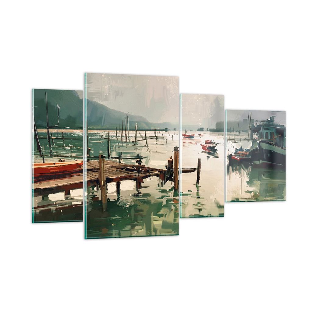 Bilder auf glas - Boot Ufer Brücke - 120x70cm - Glasbilder - Wandbilder - Kunstdruck - zum Aufhängen bereit - Wanddekoration aus Glas - Glas Bild...