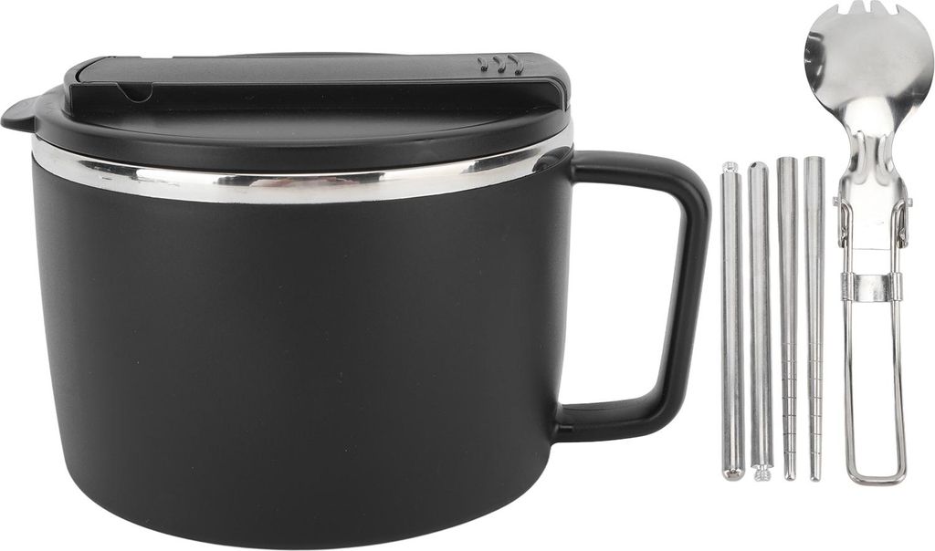 Instant-Nudelschüssel aus Edelstahl 304, 1200 ml, großes Fassungsvermögen, mit Deckel, Isolierung, Essstäbchen, Löffel