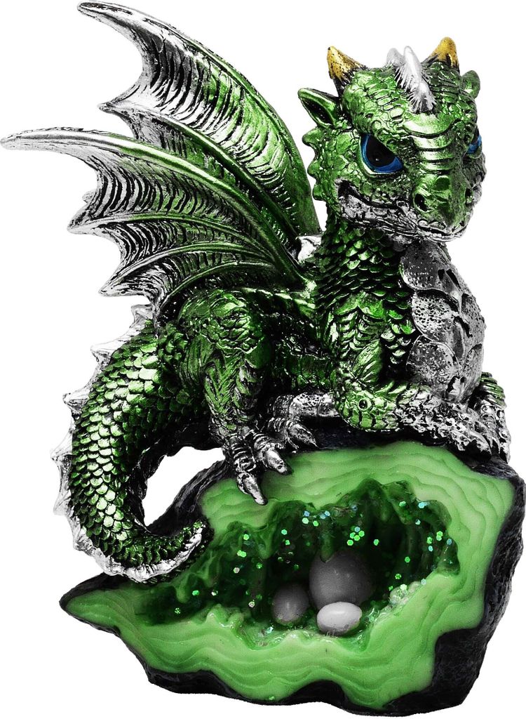 Drache grün auf Kristall mit Dracheneier - Drache, Figur, Fantasy