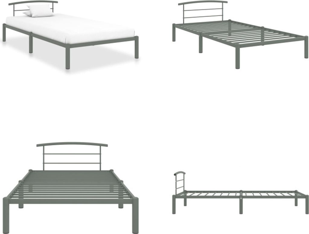 vidaXL Bettgestell Grau Metall 90x200 cm - Bettgestell - Bettgestelle - Bettrahmen - Einzelbett
