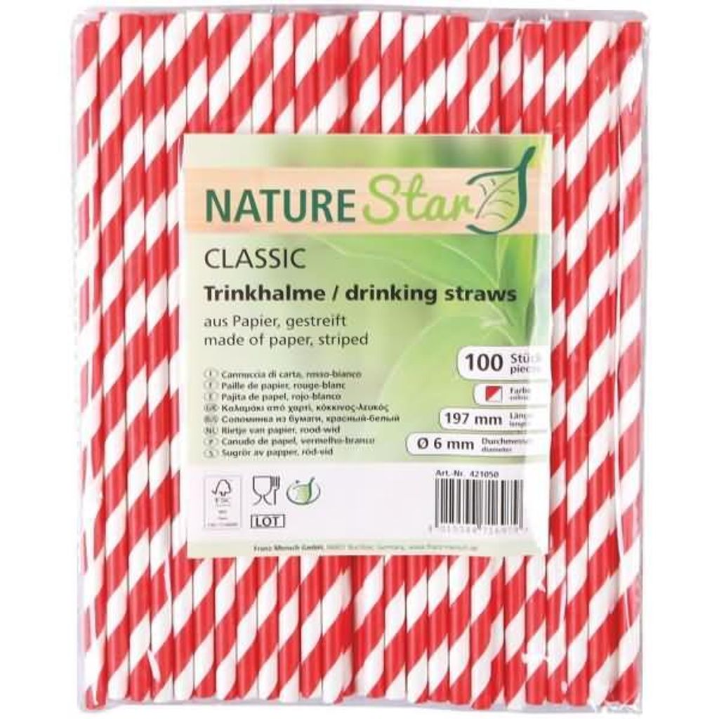NATURE Star Papiertrinkhalme Classic 197 mm rot/weiß 100 Stück