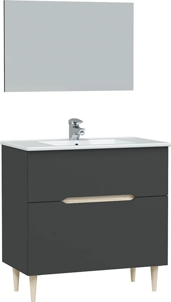 Meuble sous vasque 80cm design industriel LOTTO anthracite et bois chêne