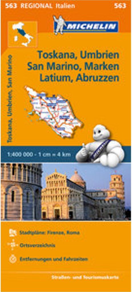 Michelin Toskana, Umbrien, San Marino, Marken, Latium, Abruzzen. Straßen- und Tourismuskarte 1:400.000