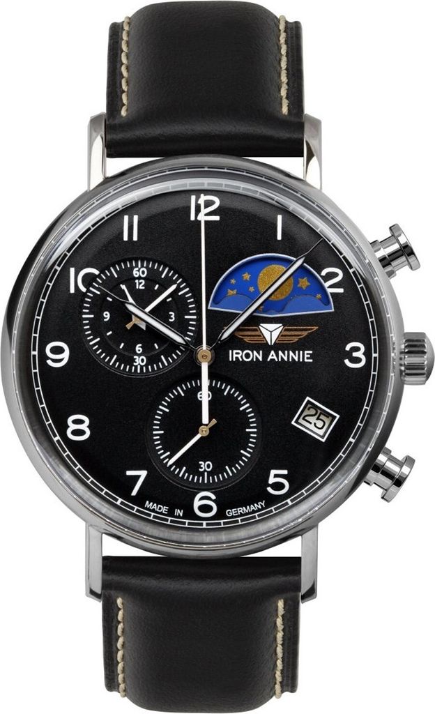 Iron Annie 5994-2 Herrenuhr Quarz Chronograph mit Mondphase und Lederarmband