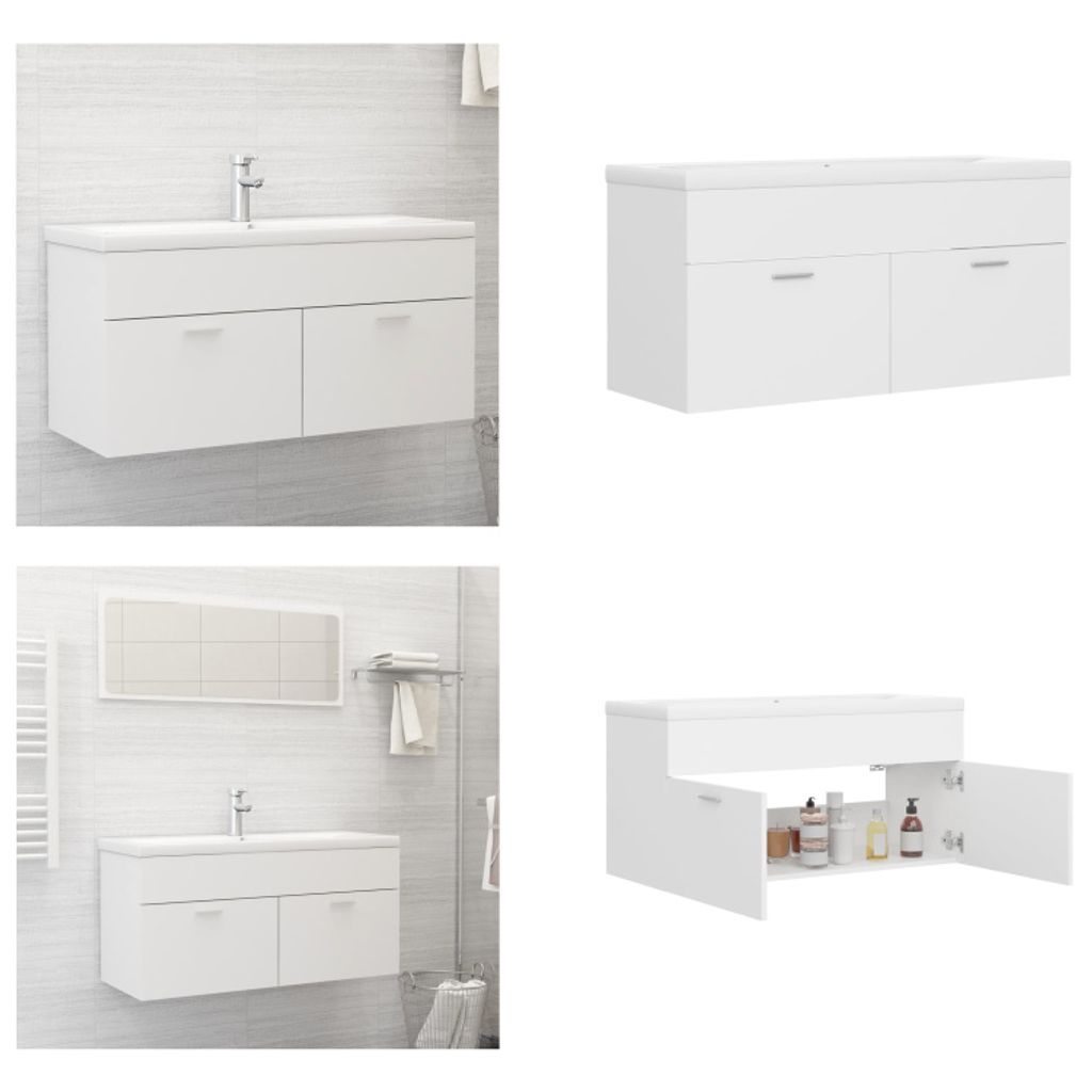 vidaXL Waschbeckenunterschrank mit Einbaubecken Weiß Holzwerkstoff - Waschbeckenunterschrank Mit Waschbecken - Waschbeckenunterschränke Mit Wasch...