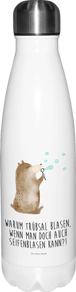 Mr. & Mrs. Panda Wasserflasche Bär Seifenblasen - Weiß - Geschenk, Teeflasche, trinkflaschen, Teddy, thermosflaschen, Lustig Sein Glücklich Trau...