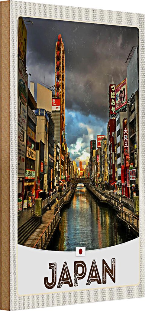 Holzschild Reise 20x30cm Japan Asien Fluss Stadt Urlaub