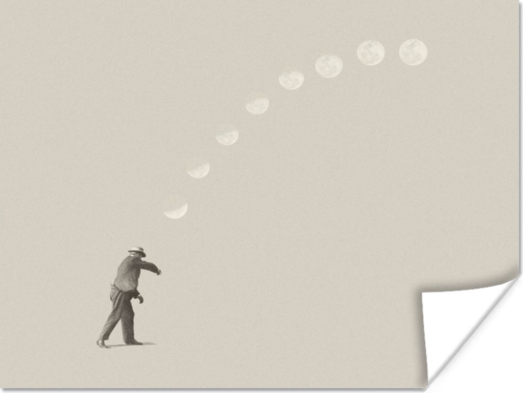 MuchoWow Poster Jahrgang - Mond - Mensch 40x30 cm - Plakate für die Wände - Poster Wohnzimmer