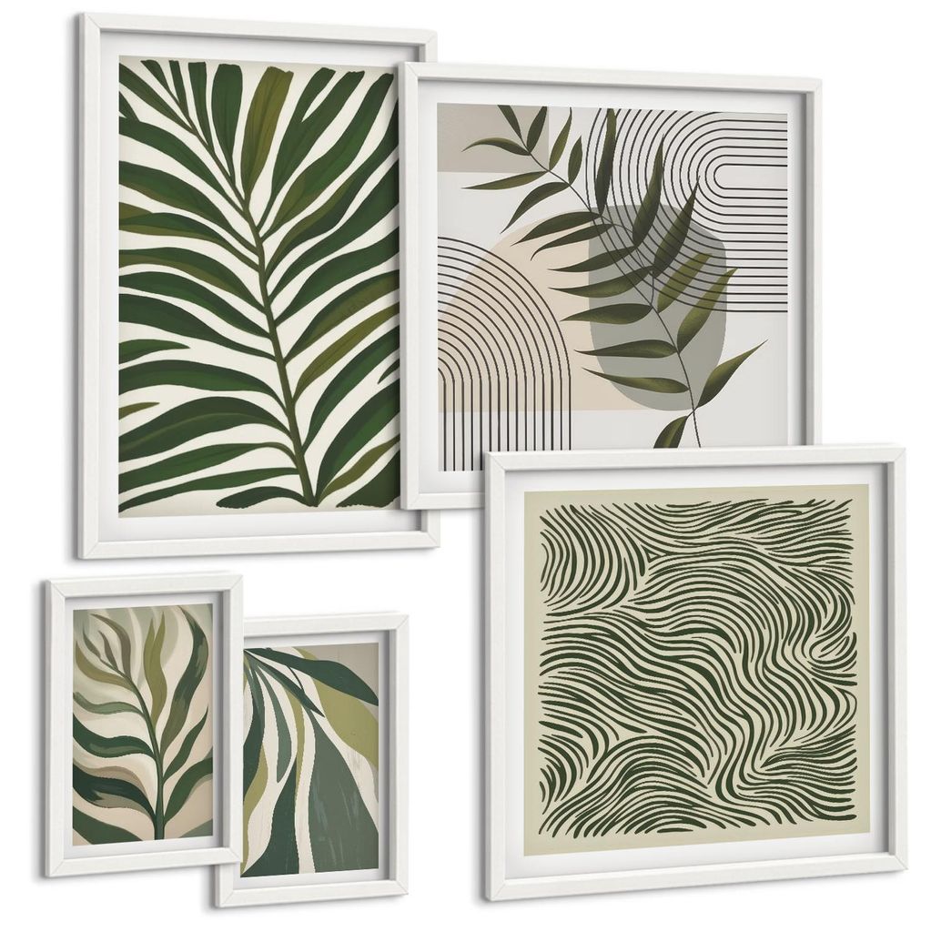 Bilder Set 5-teilig im Goldrahmen Rahmen – Wandbilder 5 Stück – gerahmte Poster für Wohnzimmer, Schlafzimmer und Flur – 50x50 cm - 40x60 cm...