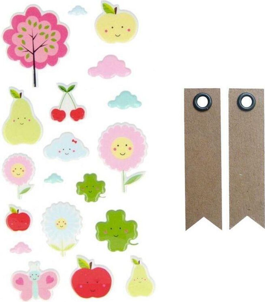 Puffy Aufkleber - Entzückende Früchte + 20 Wimpel Kraft Etiketten