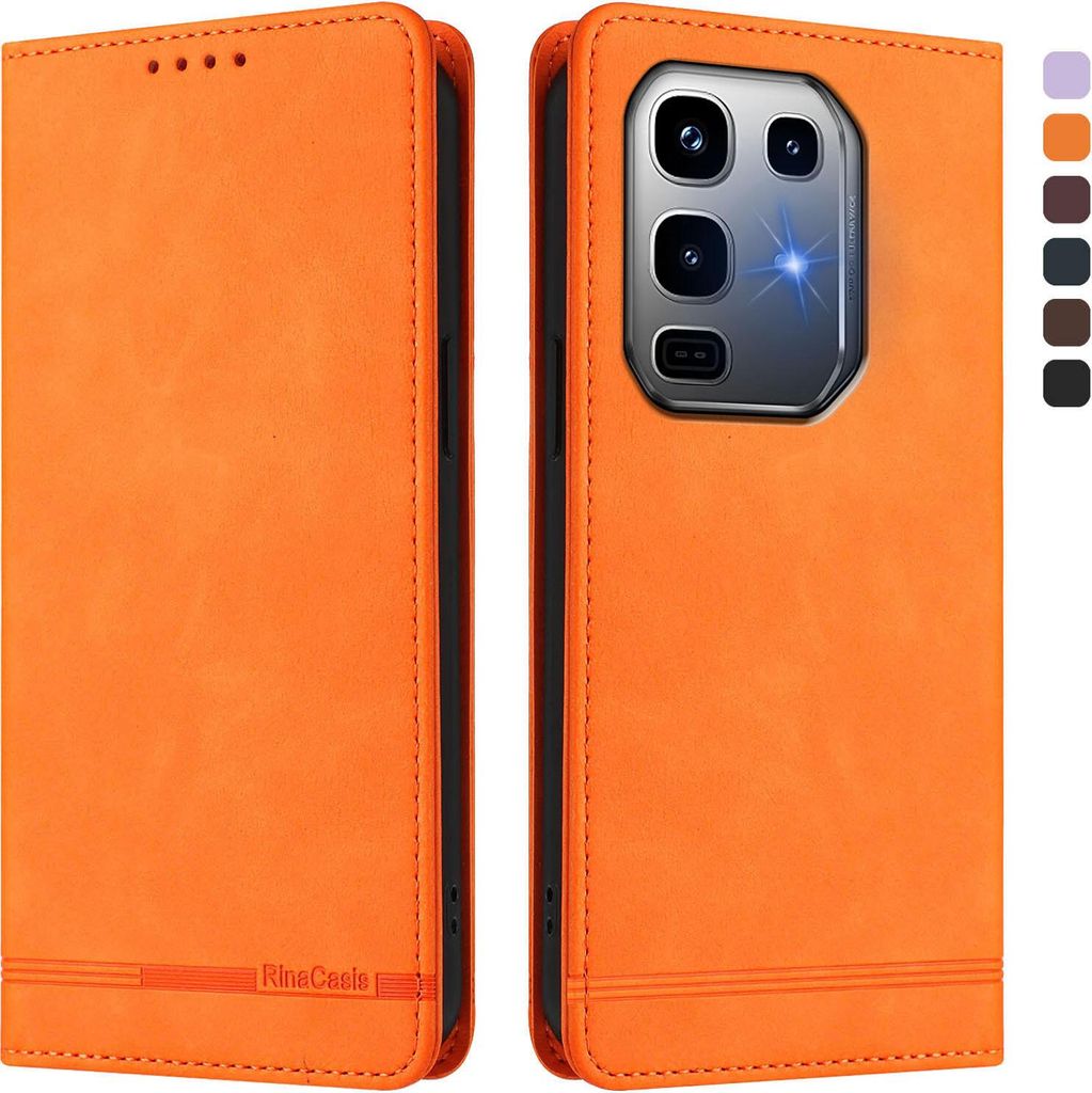 Hülle für Infinix Note 50 Pro+ 5G, Retro Kunstleder Ständer Klapphülle mit Kartenfächer und Magnetische Orange