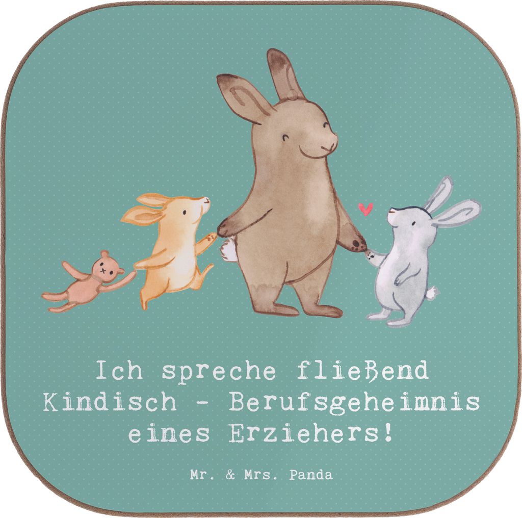 Mr. & Mrs. Panda Holzuntersetzer Erzieher Kindisch - Meeresbrise - Geschenk, eckiger untersetzer, pädagogische Magie, Gläser, Geschenke für Beru...