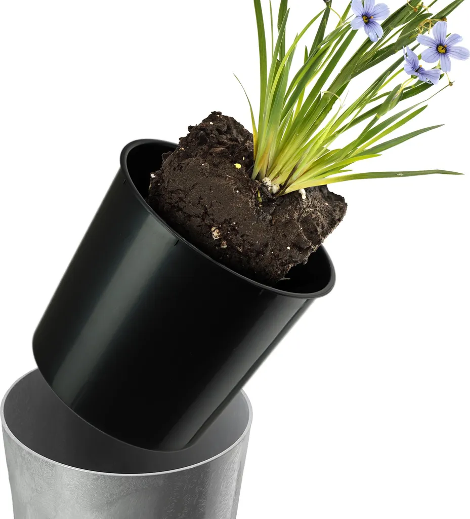 Pot de fleurs 36cm gris léger avec insert - Support fleurs facile à déplacer