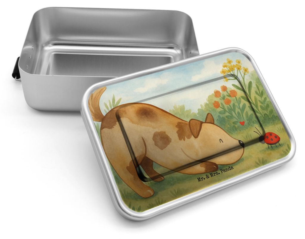 Mr. & Mrs. Panda Lunchdose Hund Marienkäfer Design - Weiß - Geschenk, Lunchbox, Snackbox, Mischlingshund, Neugierig, Hunde, Hundemotiv, Mischling...
