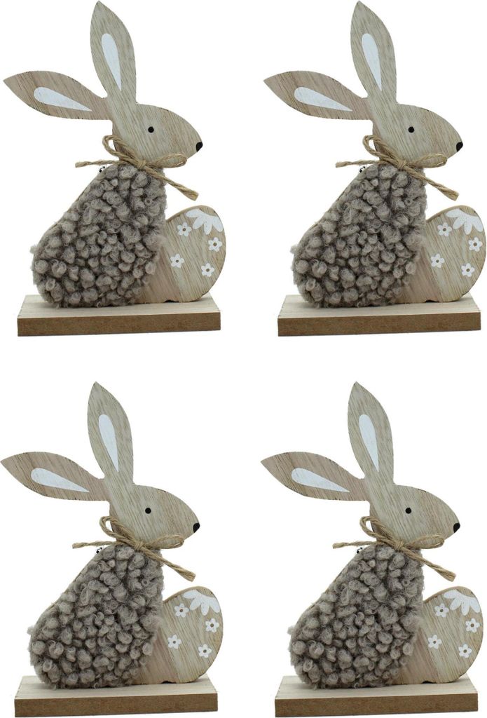 Holz Hase mit grauem Fell und Osterei 10 x 16cm 4 Stück